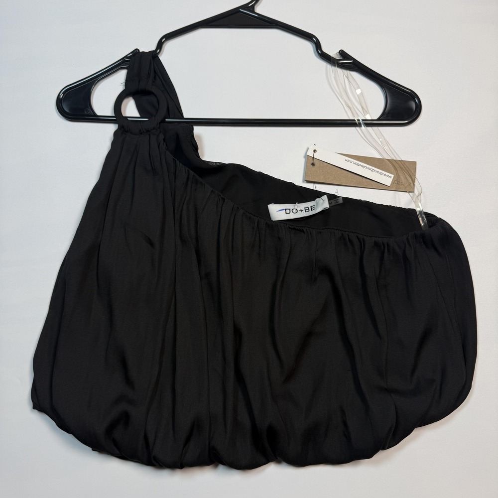DO+BE Crop Top Womens Medium Black One Shoulder Bubble Hem Party Blouse